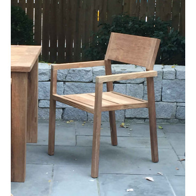 Reclaimed Teak Wood Premium All-Weather Wicker Outdoor Stacking Dining Armchair