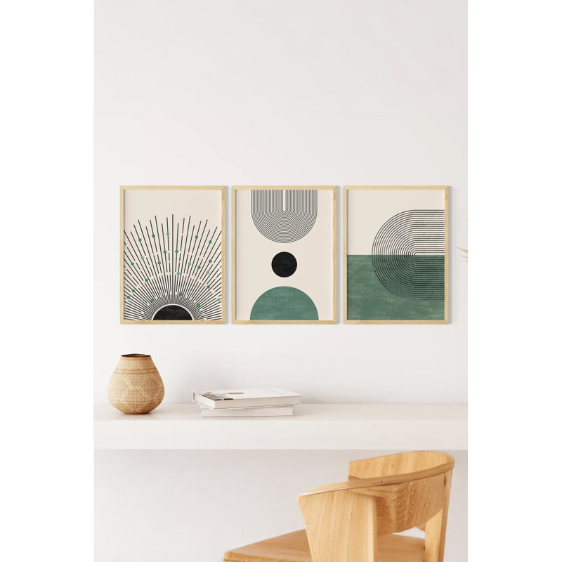Ensemble de 3 peintures élégantes encadrées décoratives, 12,9 po x 18,9 po | Cadre 100% bois massif (épaisseur: 0,8 pouce), œuvre d'art 100% MDF | Impression numérique éclatante, parfaite pour la décoration de salon et de bureau