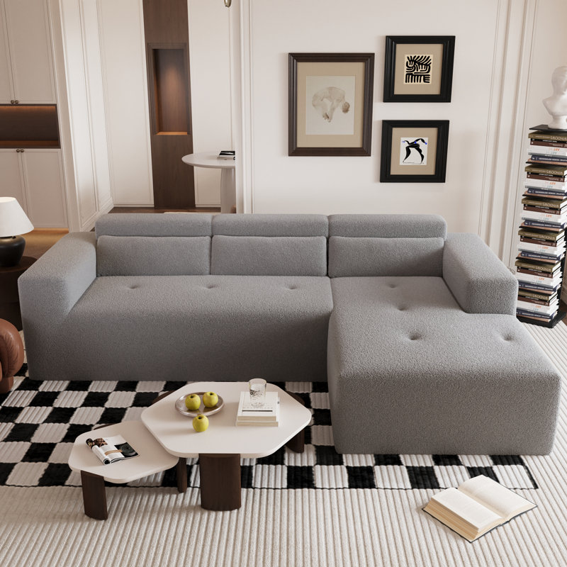 Canapé modulaire moderne avec tissu en peluche, conception en L, canapé d'angle à 3 places, rembourré avec méridienne et coussins pour le salon, aucun assemblage requis