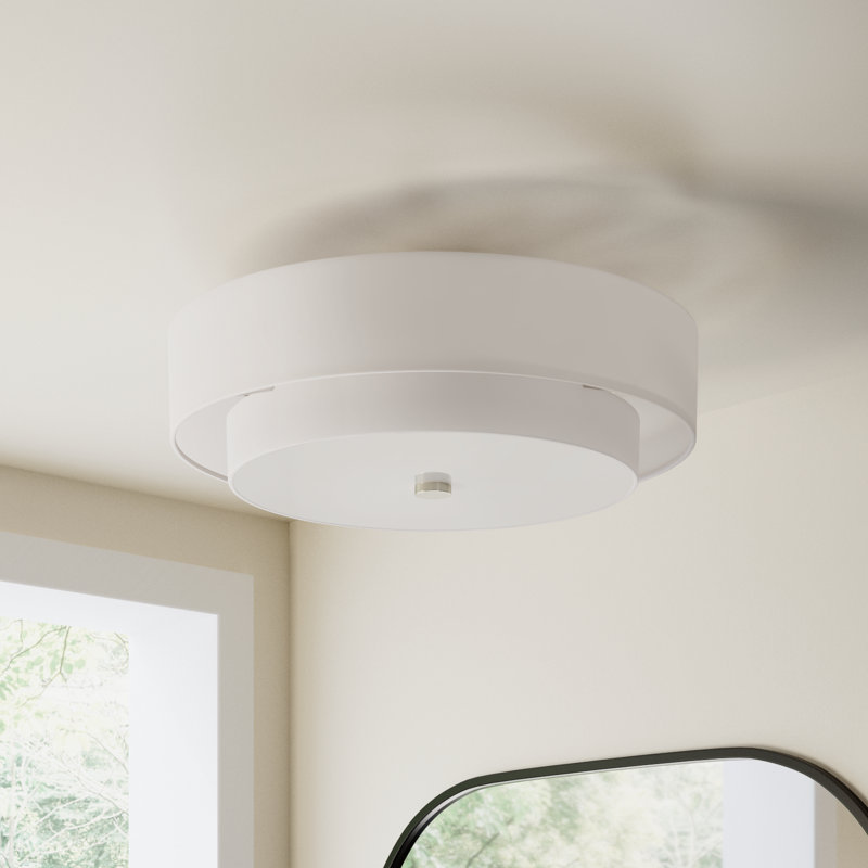 Flaire Linen Blend Semi Flush Mount, Brushed Nickel, Off-White