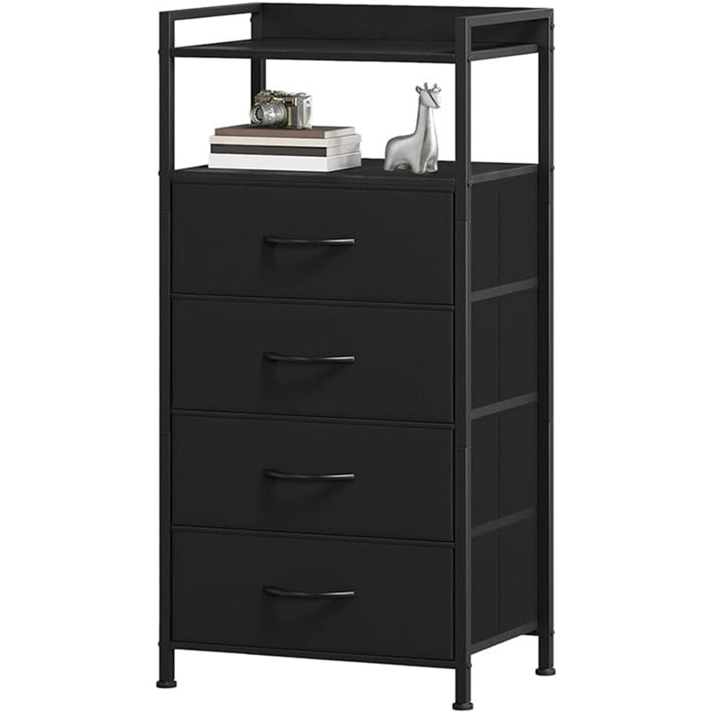 4-Drawer Fabric Dresser with Metal Frame, Storage Cabinet for Bedroom and Living Room, Black