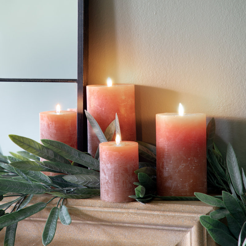 Unscented Pillar Candle, Browny Orange , 14cm H x 9cm W x 9cm D