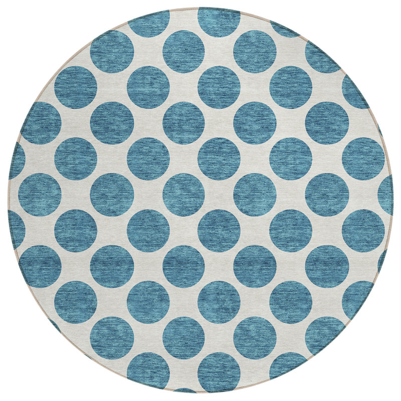 Tapis extérieur lavable à pois 8 po bleu sarcelle et ivoire