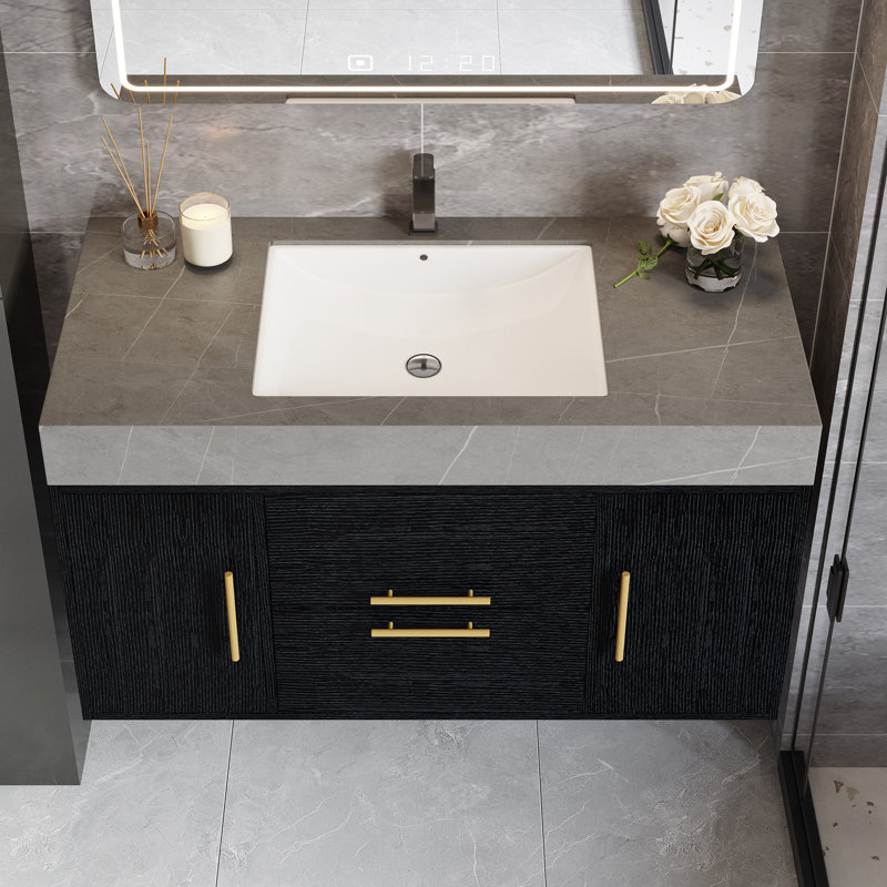 Meuble-lavabo moderne Modern - Meuble-lavabo mural noir élégant avec armoire noire
