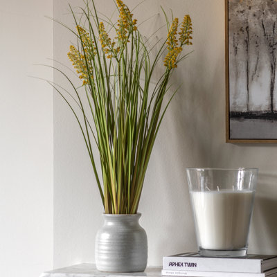 Potted Grass with Yellow Wildflower
