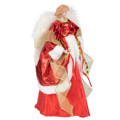Décoration pour sommet de sapin ange rouge et blanc 14 "avec bougie lumineuse