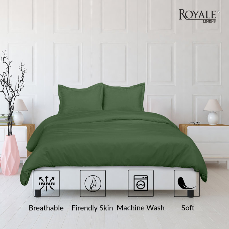 Literie , Housse de couette pour grand lit + 2 taies d'oreil, Vert foncé