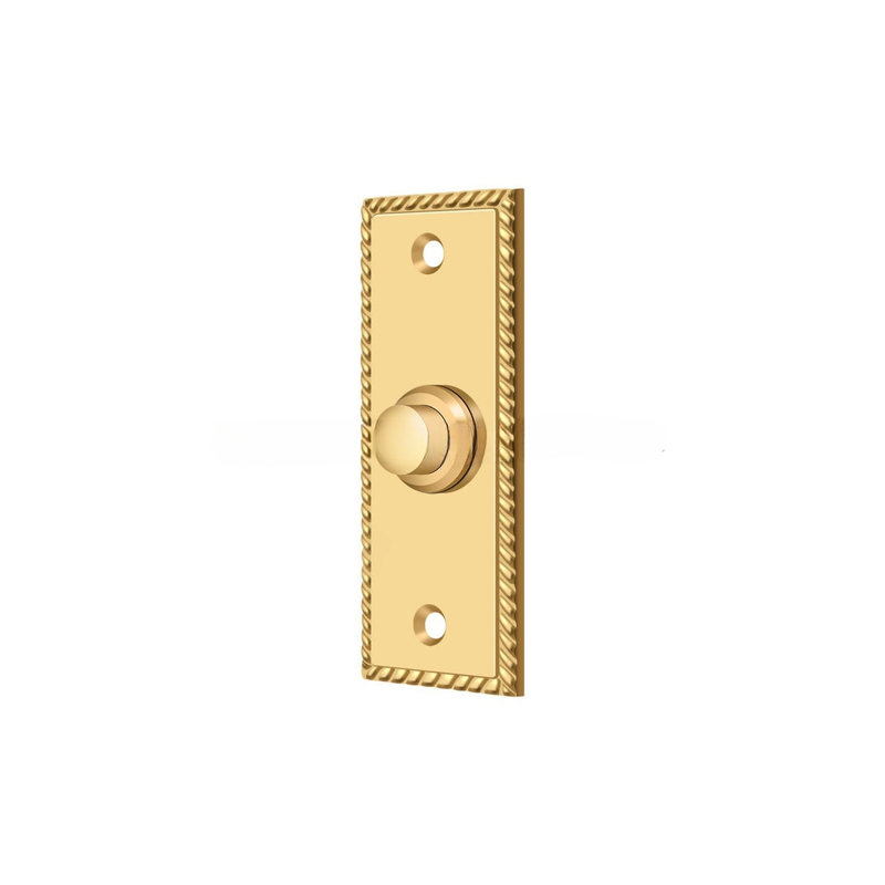Bouton de cloche, rectangulaire avec motif de corde en laiton poli PVD, Laiton poli par dépôt physique par phase vapeur 