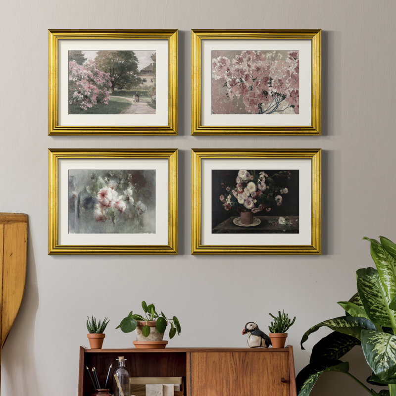 "Vintage Floral I", ensemble de 4 reproductions encadrées