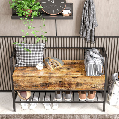 Industrial Shoe Storage Cabinet Bench with 2-Tier Shelves, Stool with Hidden Storage Space, for Entrance 