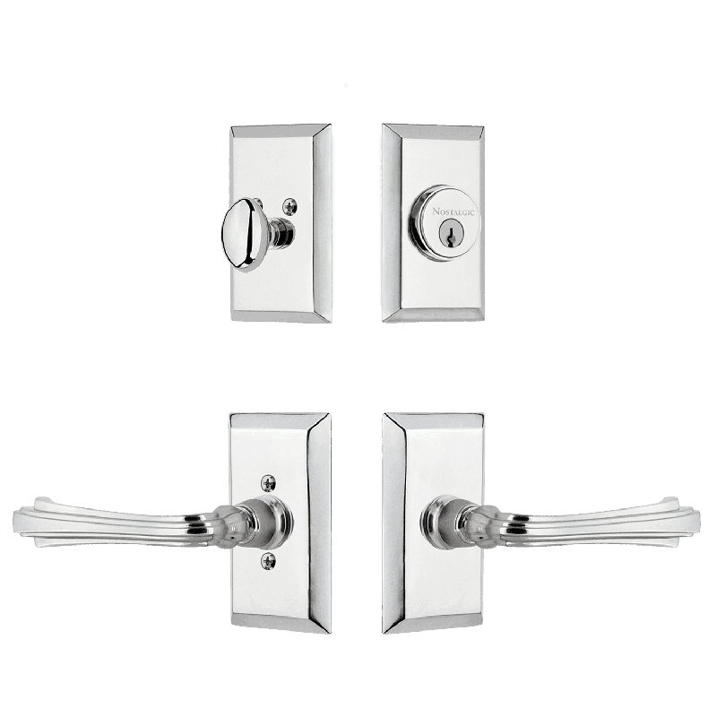 Nostalgic Warehouse Studio Entry Set with Fleur Lever, Right, Bright Chrome, 2.375