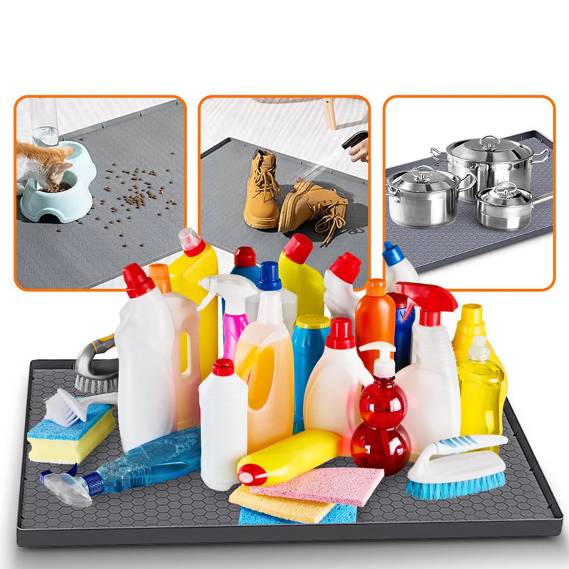 Waterproof Silicone Undersink Mat with Drainage - Extra Large, 22" W x 19" D
