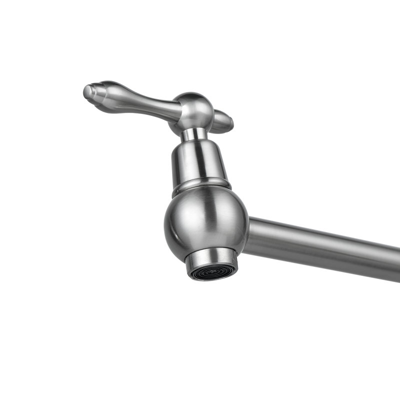 Pot Filler Faucet Wall Mounted Solid Brass Folding Kitchen Faucet  with Two Handle, Brushed Nickel