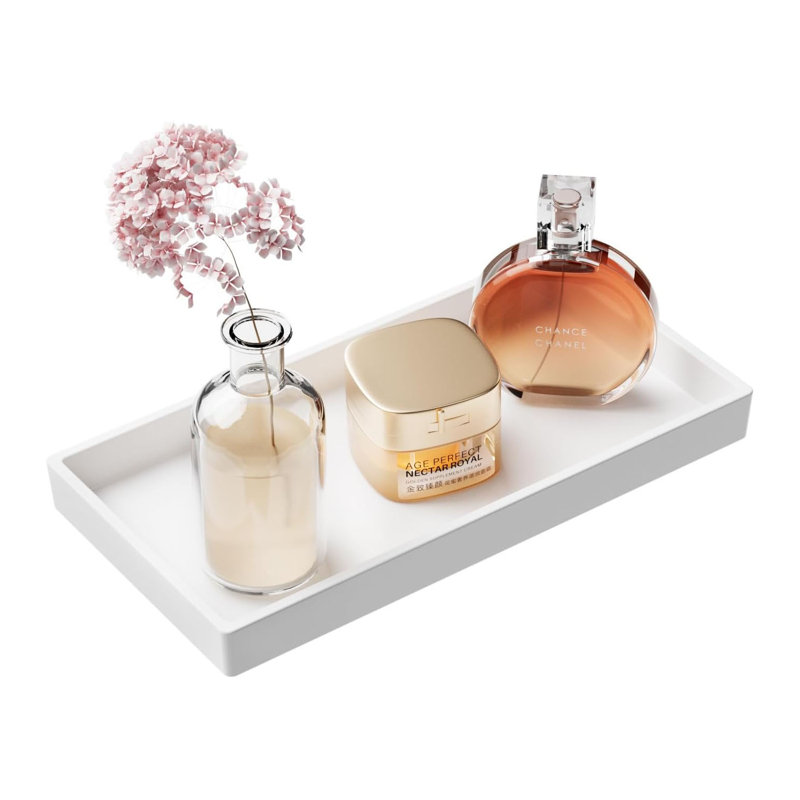 Plateau de meuble-lavabo blanc imperméable 7,7 po - Organisateur de comptoir antidérapant pour salle de bain