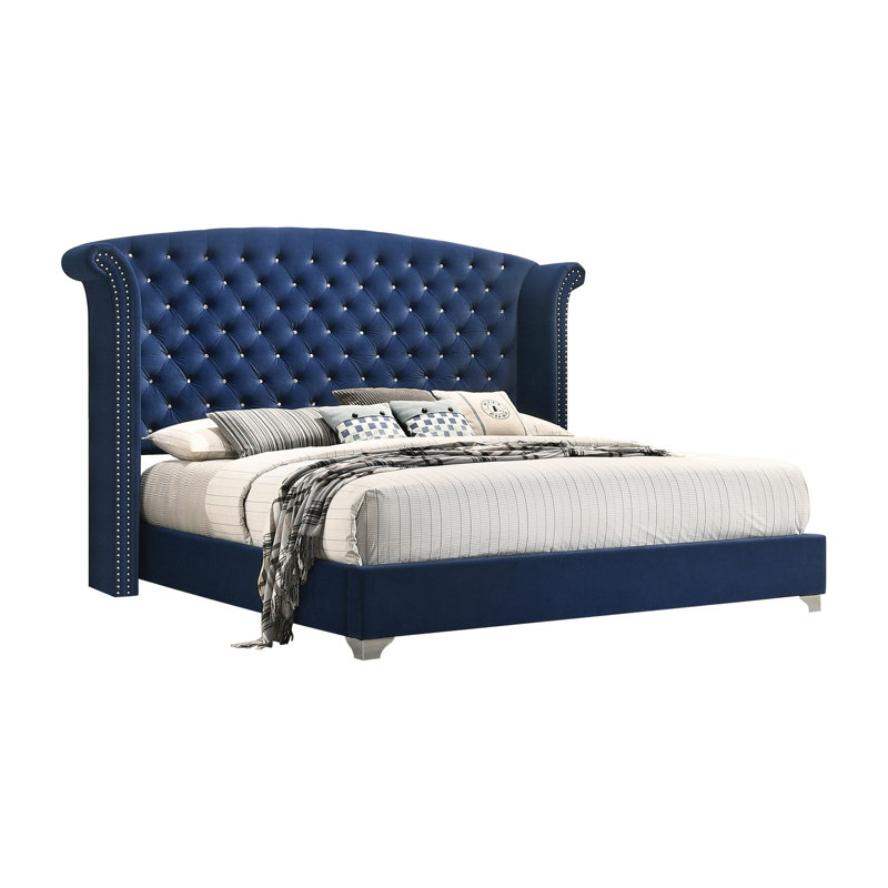 Thoreson Upholstered Wingback Bed, Pacific Blue, King