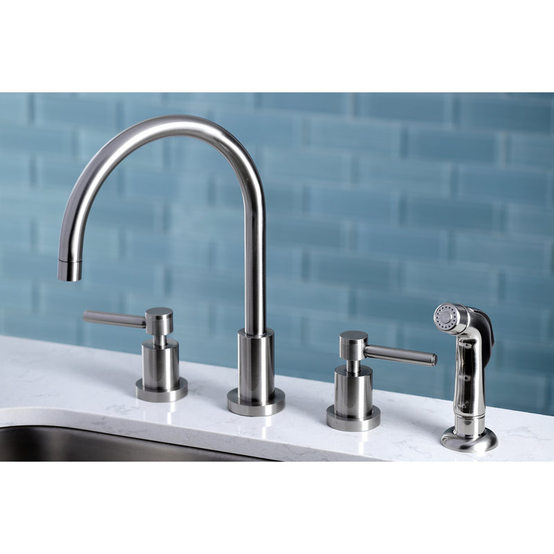 Kingston Brass Concord Double-Handle Widespread Kitchen Faucet, Polished Chrome, With Spray