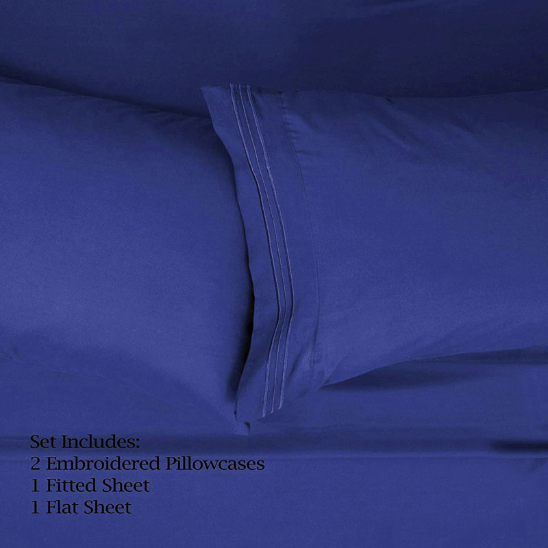 Microfiber Sheet Set, California King Sheet Set with 2 Pillowcases, Dark Blue