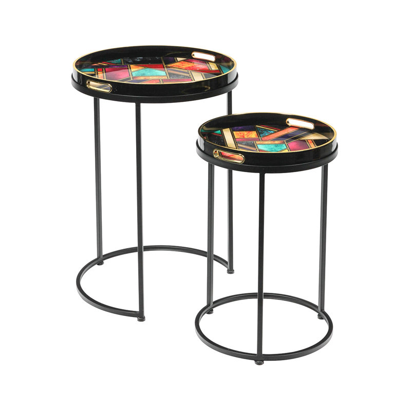 Bellarose 65cm Round Nesting Table for Living Room, Modern Design Top End Table, Orange/Yellow