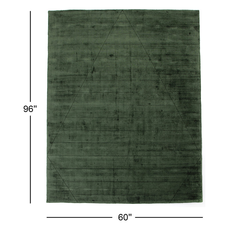 Sadzi Hand Knotted Area Rug in Green, Rectangle 5' x 8'