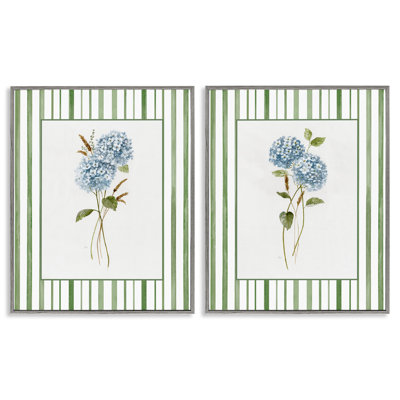 Wheat & Hydrangea Sprigs 2pc Framed Giclee Set, design by Nan