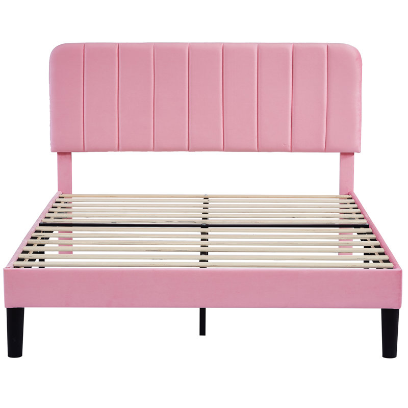 Upgraded Velvet Upholstered Platform Bed with Adjustable Headboard, Reinforced & Quiet Design, No Box Spring Needed, Sturdy Wood Slat Support, Easy Assembly