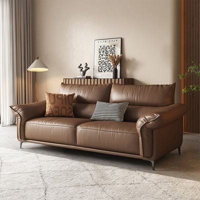 Coffee Genuine Leather Standard Sofa cushion Loveseat
