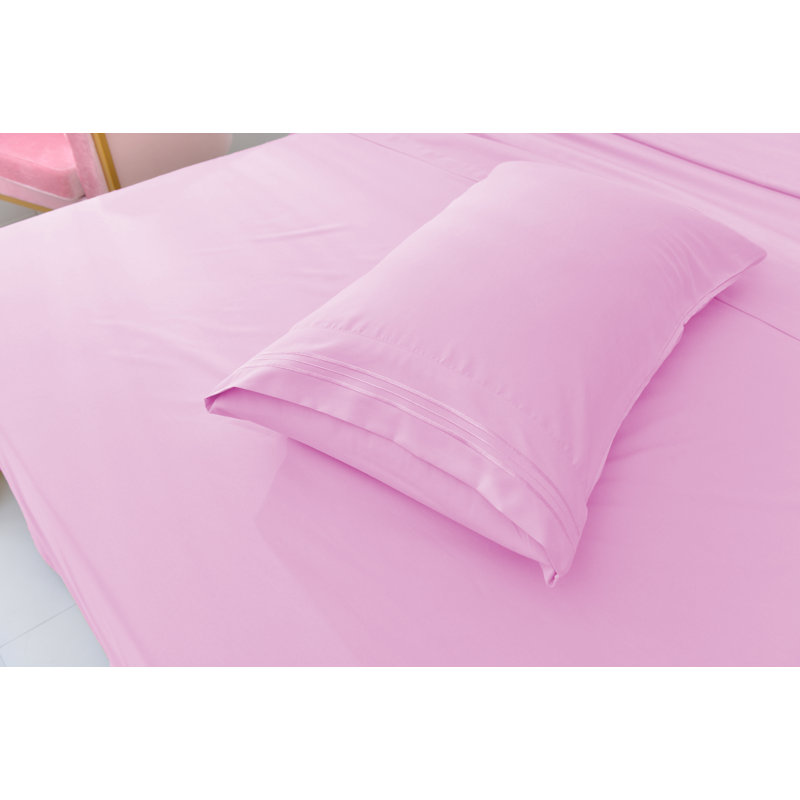 Ensemble de draps 1800 en rayonne de bambou, Simple TG, Rose