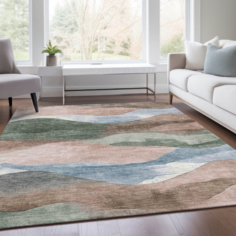 Machine Washable Indoor/Outdoor Xhevrie Salmon Rug, Rectangle 10' x 14'