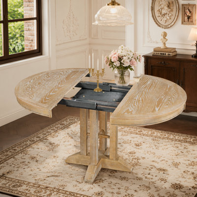 Farmhouse Dining Table Extendable Round Table for Kitchen, Dining Room