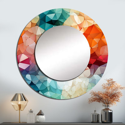 Coloré ludique polyèdres merveilles - grand miroir géométrique, miroir mural décoratif rond moderne, art imprimé en métal