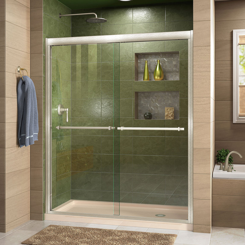 Duet 48" x 74.75" Bypass Semi-Frameless Shower Door, Brushed Nickel/Biscuit, Right