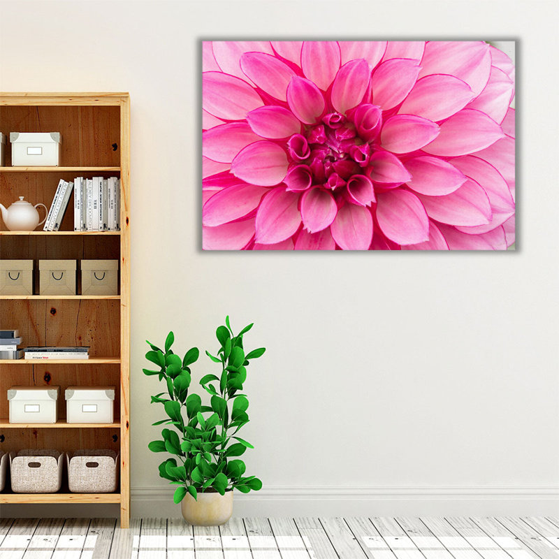 Gros plan sur une fleur de dahlia rose vif - reproduction d'art sur toile, H 16 po x l 24 po