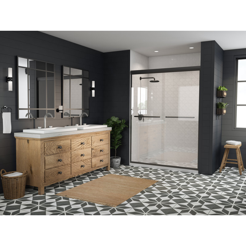 Porte de douche sans cadre à dérivation 48" x 71" Paragon Series, Noir mat