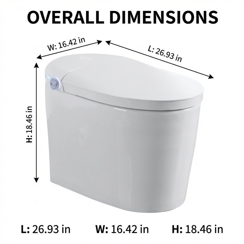 Toilette intelligente intégrée sans réservoir avec télécommande, couvercle automatique, capteur de pied, buse autonettoyante, affichage à DEL intégré