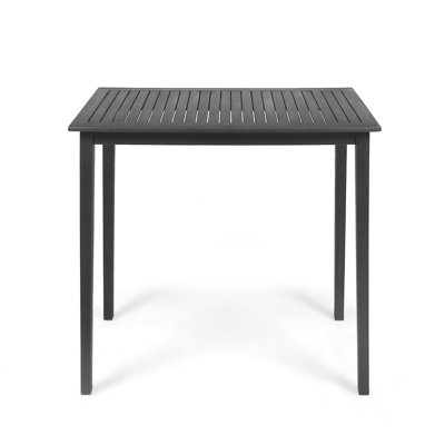 Dark Gray Rectangular Bar Table, Minimalist Acacia Wood Slatted Top Pub Table, 40 Inch Bar Height Furniture for Indoor & Outdoor Use