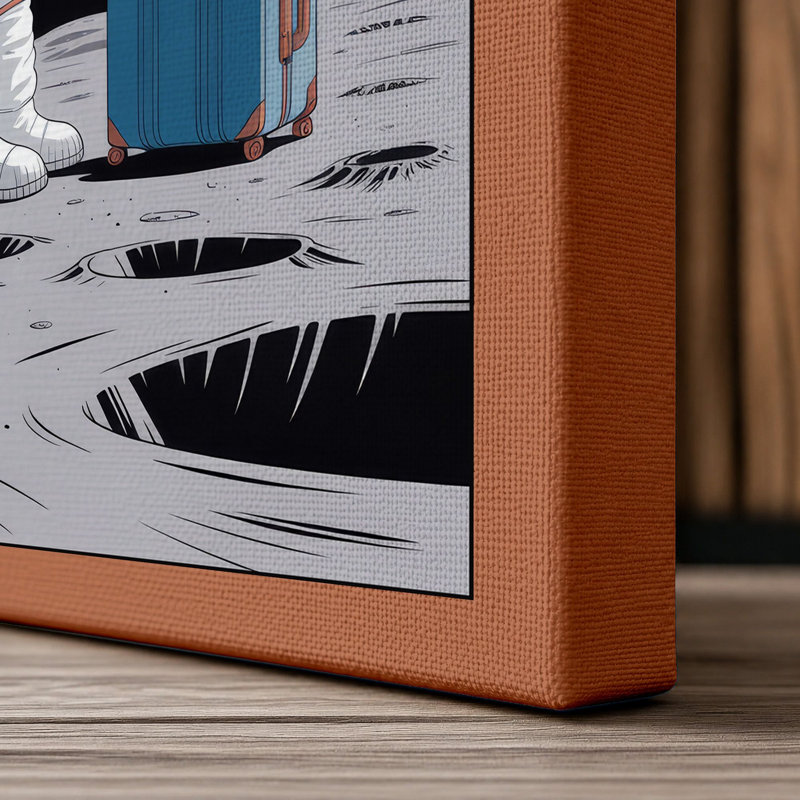 Astronaut on the Moon Modern - Wrapped Canvas, 36x24 - 91.4 x 61.0 cm, Terracotta Border