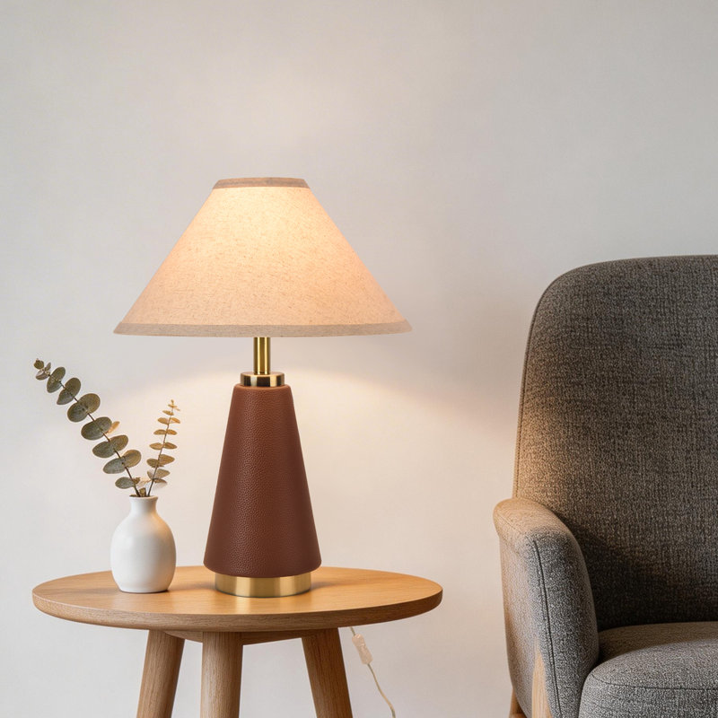 Ensemble de 2 lampes de table 18,11 pouces avec base en similicuir brun, 2, Brun