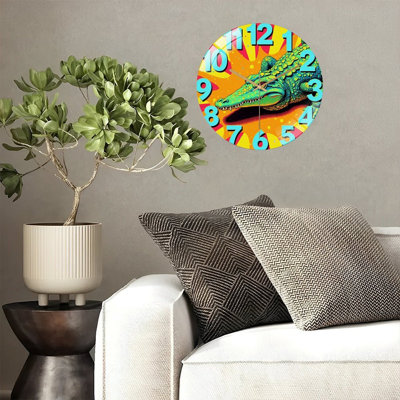 Colorful Crocodile Wall Clock with Unique Design Art - 12'' Modern Glass Wall Clock