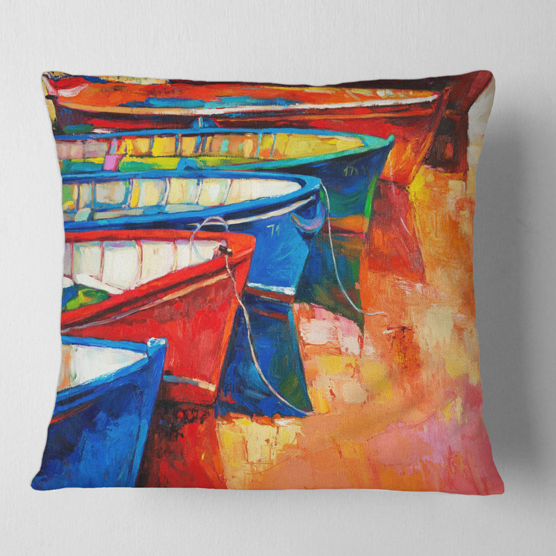 Housse de coussin et embarcation carrée Bateaux dans le port pendant le coucher de soleil chaud II, 16" x 16"