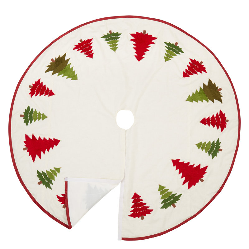 Holiday Pines Embroidered Cotton Tree Skirt in Red and Green