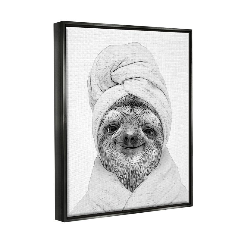 «Sloth In Bathobe Animal Portrait» par Annalisa Latella, impression, Cadre flottant noir de jais