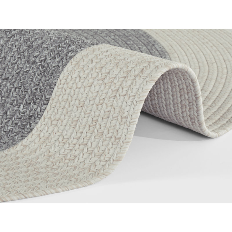 Machine Woven Gray/Cream Indoor/Outdoor Use Rug, Round 150cm