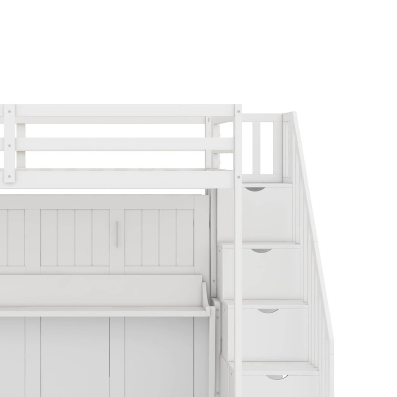 Lit escamotable double sur double avec lève-personne hydraulique et conception de bureau, Blanc