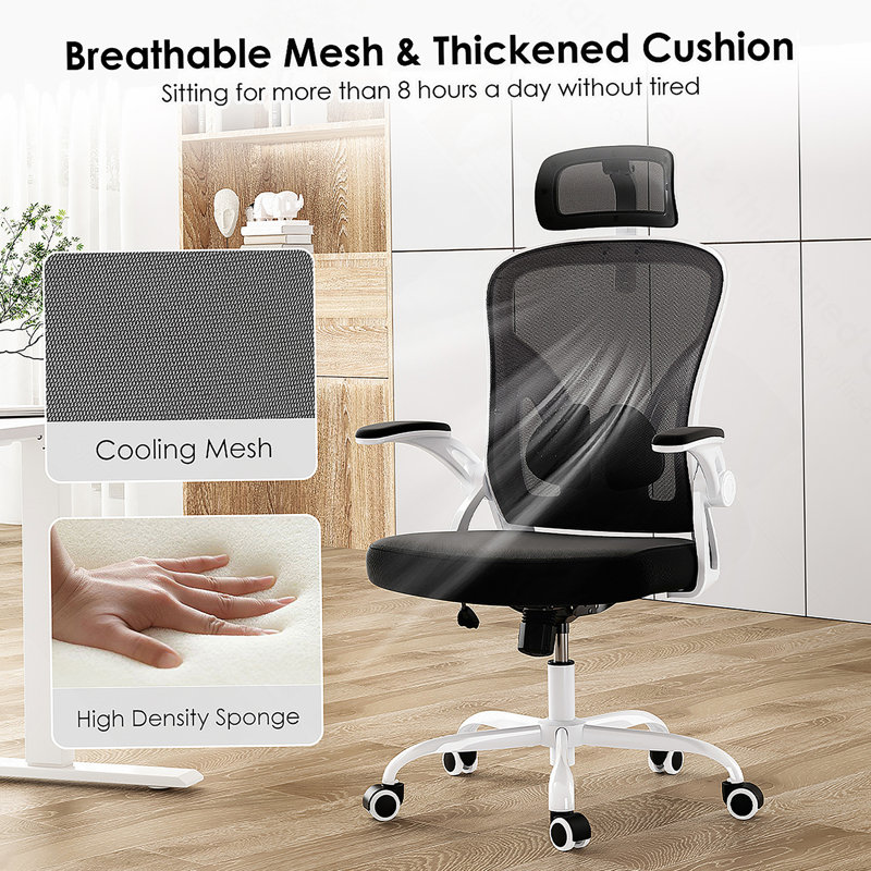 Ergonomic Office Chair With Headrest, Adjustable Lumbar Support, Armrests And Rocking Function For Comfortable Home Office Use