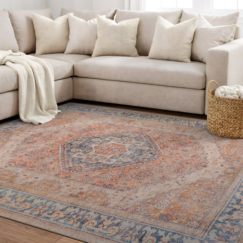 Valora Rust Medallion Pattern Machine Washable Flatweave Rug With Non-Slip Backing, Rectangle 5' x 7'