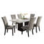 Ensemble de table de salle à manger 7 pièces Ronda avec dessus en marbre, chaises en tissu gris, blanc-118445294