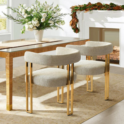 Rienna 18" Seat Height Chenille Upholstered Gold Kitchen Dining Armchair