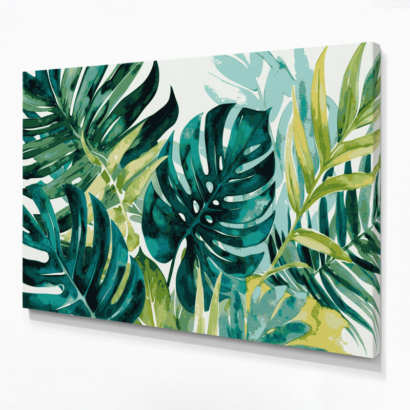 «Hawaiian Stylized Leaves», art mural sur toile verte, H 12 po x l 18 po