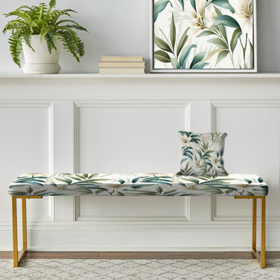 Serene Botanic Tropical Pattern IV - Tropical Upholstered Gold Bench