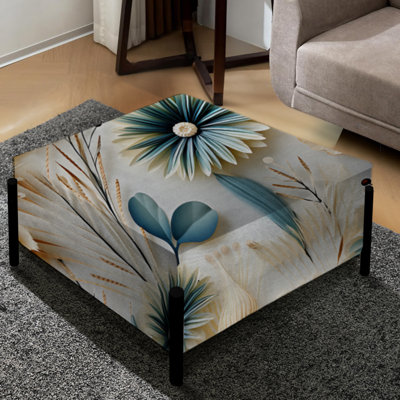 Blue And White Coastal Retreat Seashells I - Floral Large Square Ottoman